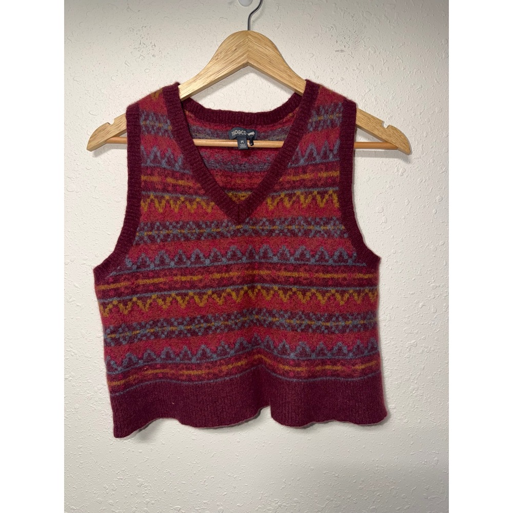 Toad&Co Epsey Sweater Vest Cabernet Fair Isle Wool Blend V-Neck Womens Medium